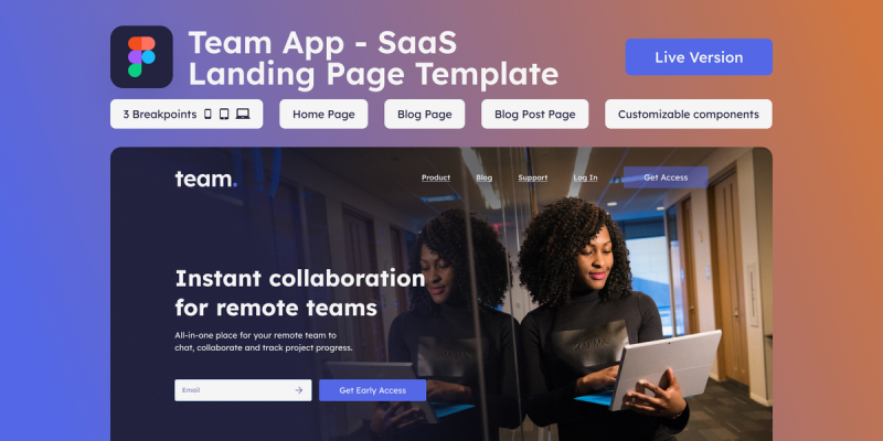 Team App - 8 SaaS Landing Page | Free Figma Template
