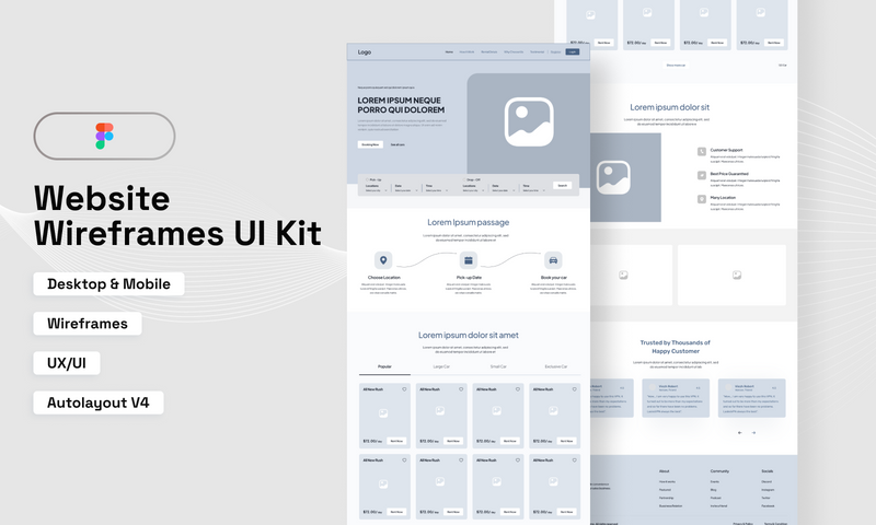 5 Website Wireframes UI Kit | Free Figma Template